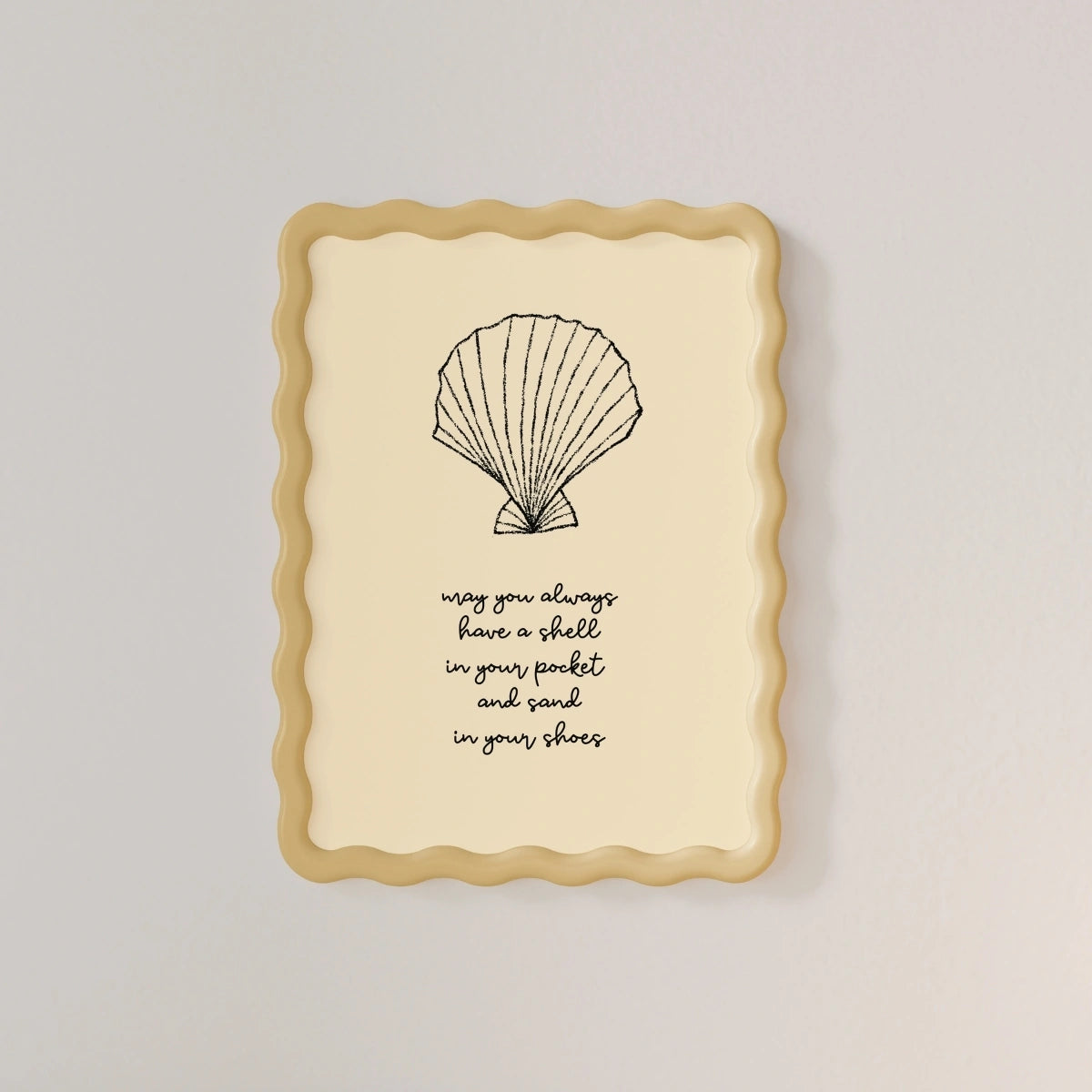 Yellow Shell Wall Art - Trendy Coastal Print, Coastal Wall Decor