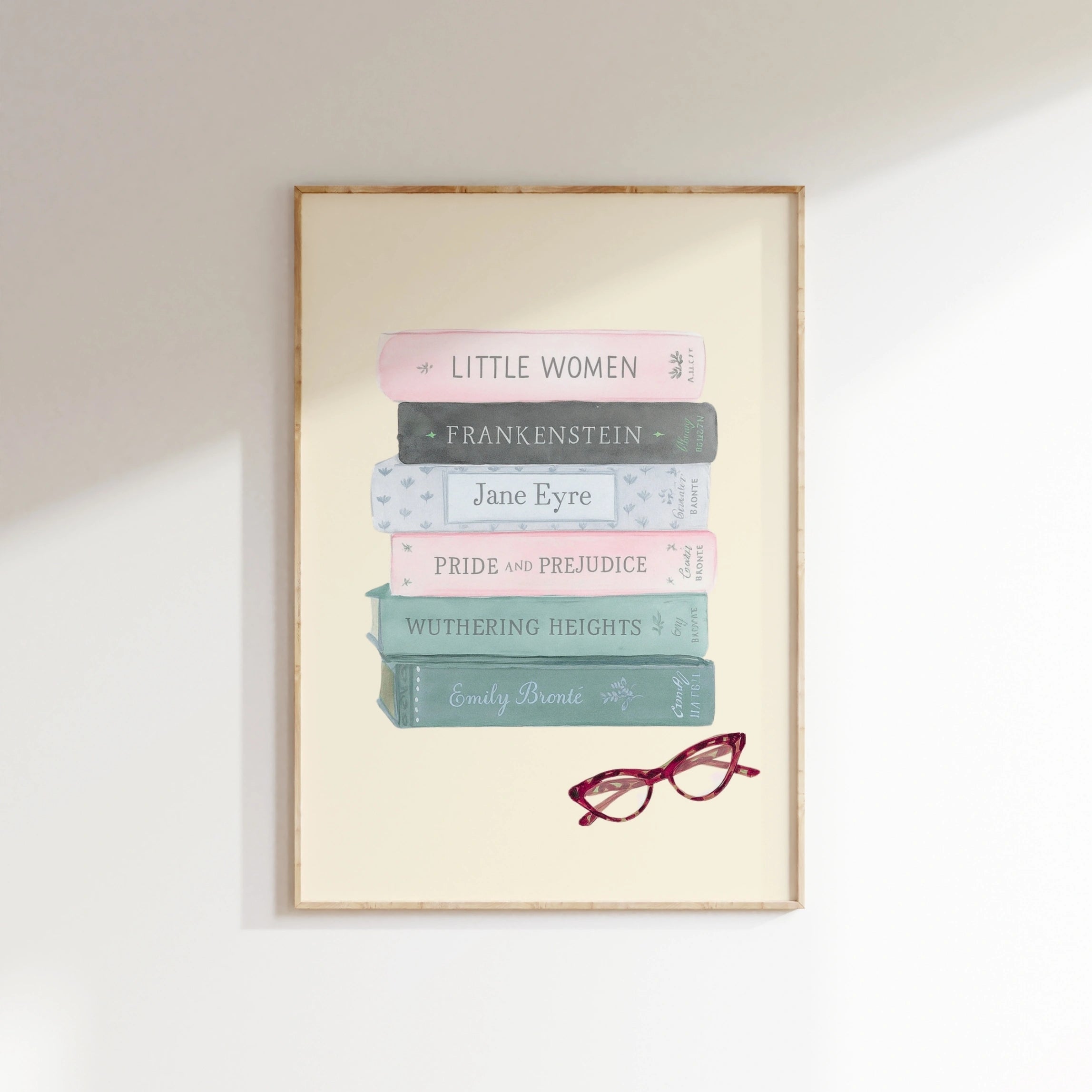 Classic Books Wall Art – Literary Stack Poster with Glasses