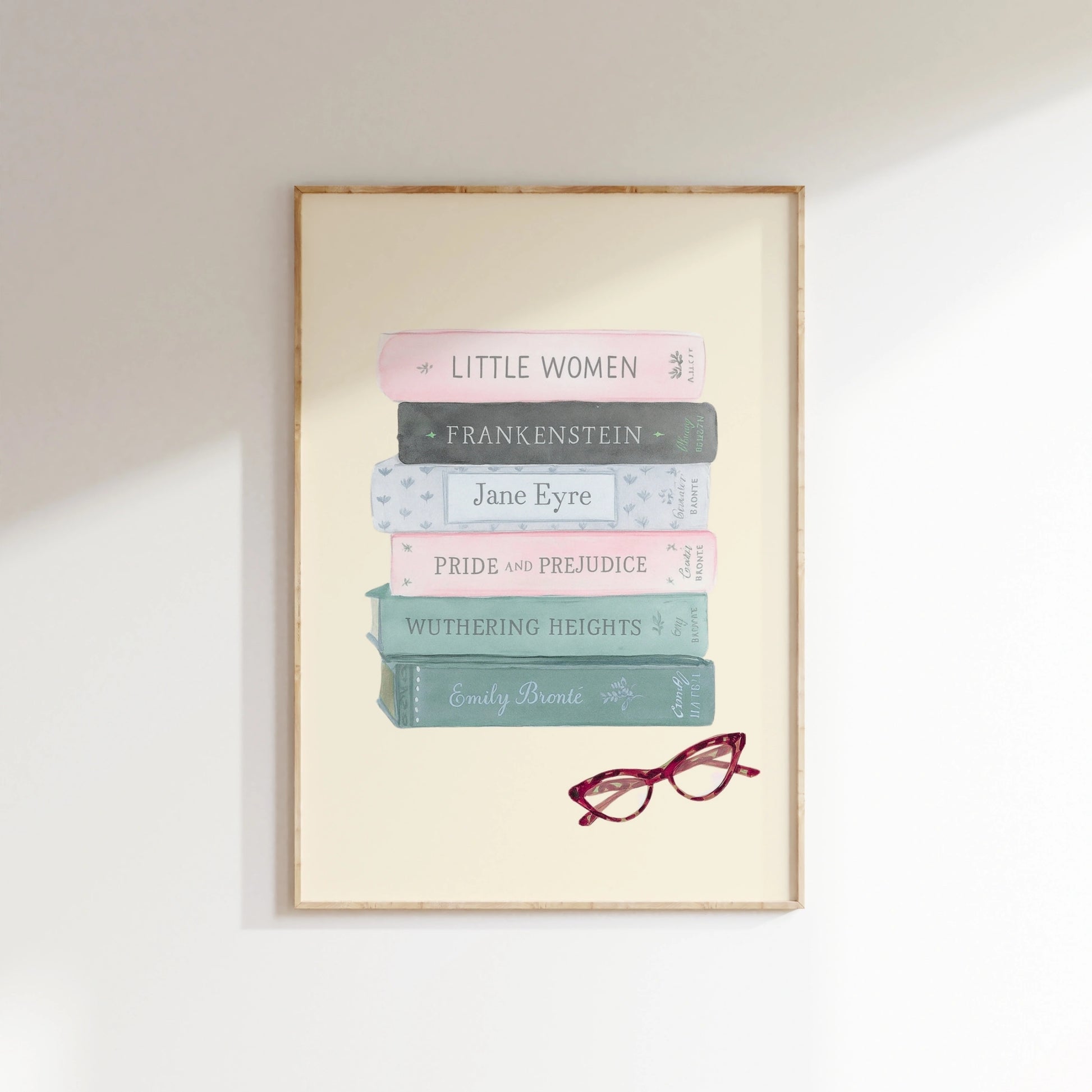 Classic Books Wall Art – Literary Stack Poster with Glasses