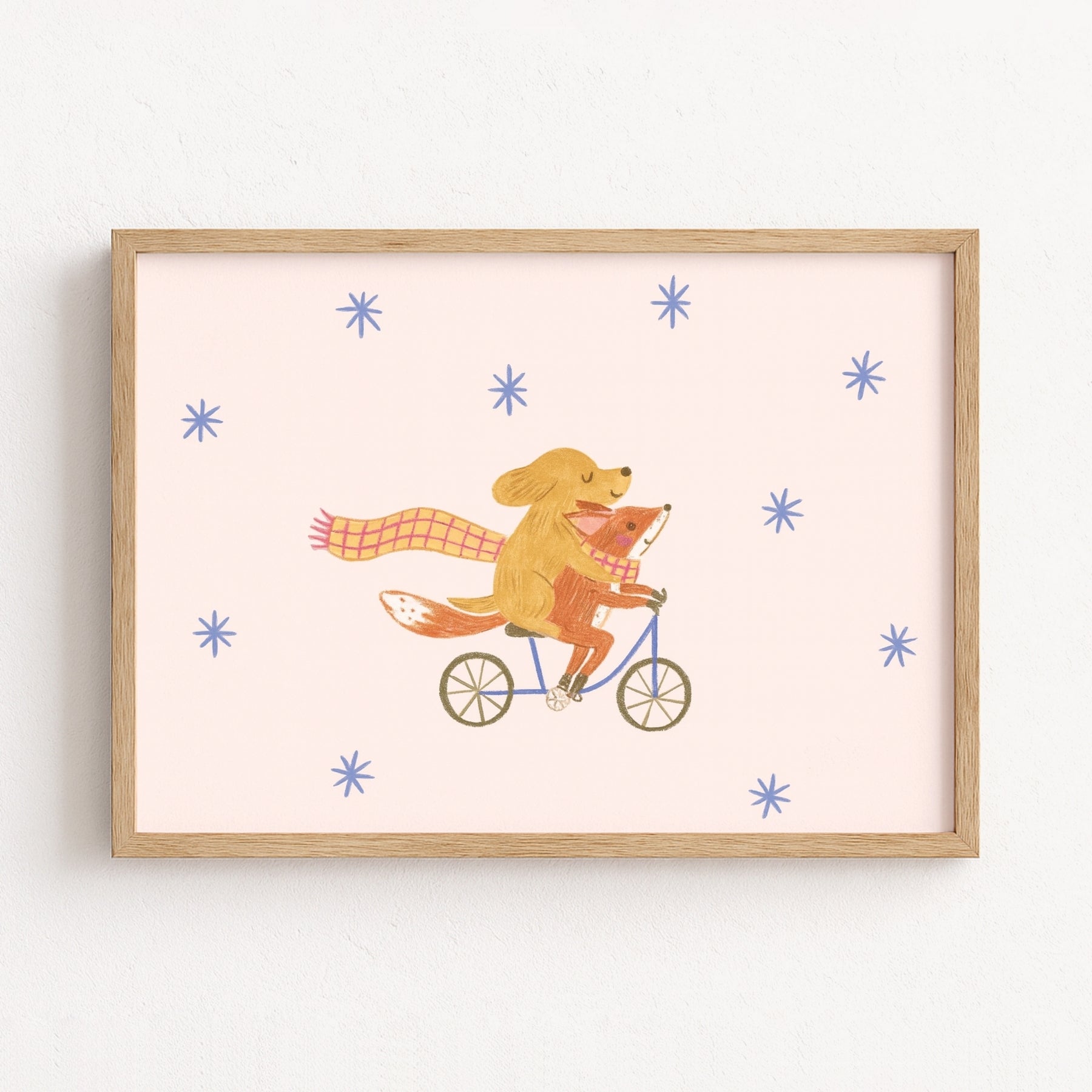 Dog and Fox Nursery Print - Cute Animal Friends Wall Art