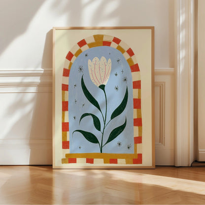 Starry Tulip Wall Art – Whimsical Naive Style Flower Print
