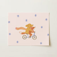 Dog and Fox Nursery Print - Cute Animal Friends Wall Art