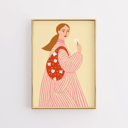 Girl with Flower Wall Art – Modern Feminine Print