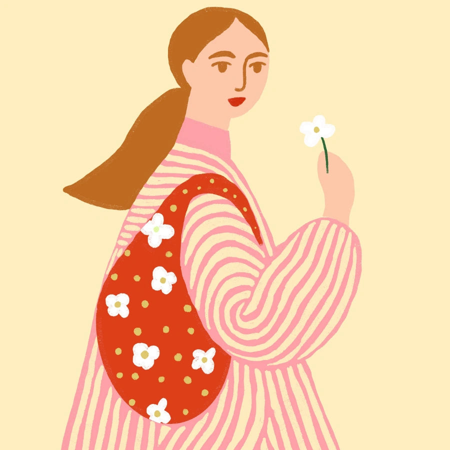 Girl with Flower Wall Art – Modern Feminine Print