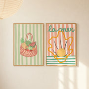 Summer Fruits and Seashell – Coastal Wall Art Set of 2
