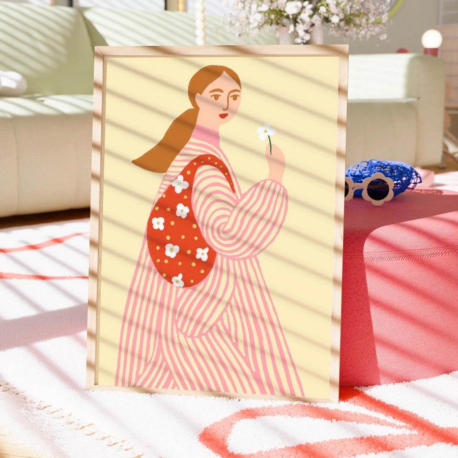 Girl with Flower Wall Art – Modern Feminine Print
