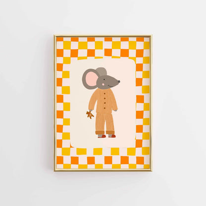 Mouse in Pajamas Nursery Print