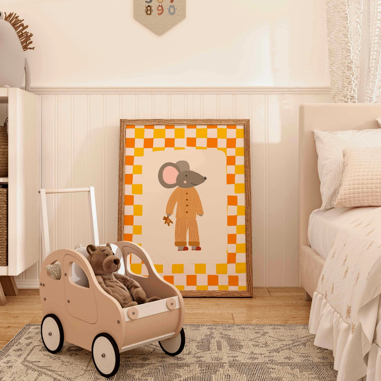 Mouse in Pajamas Nursery Print