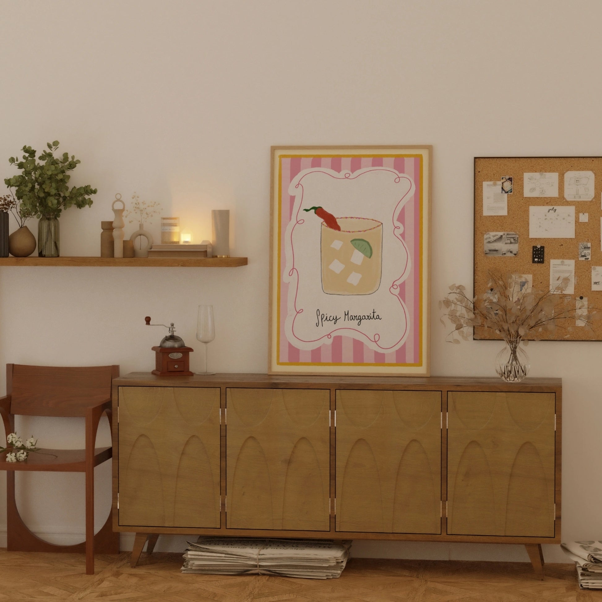 Decorazione murale per la tavola da pranzo italiana – Stampa di pasta, vino e cucina