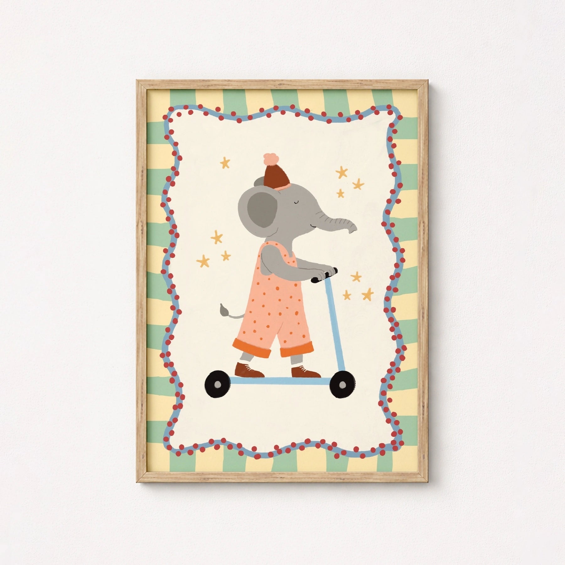Elephant Scooter Nursery Wall Art, Colorful Kids Decor