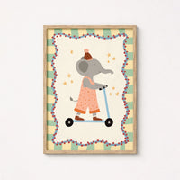 Elephant Scooter Nursery Wall Art, Colorful Kids Decor