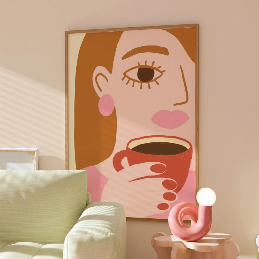 Coffee Moment Boho Wall Art – Feminine Retro Inspired Illustration