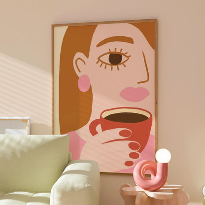 Coffee Moment Boho Wall Art – Feminine Retro Inspired Illustration