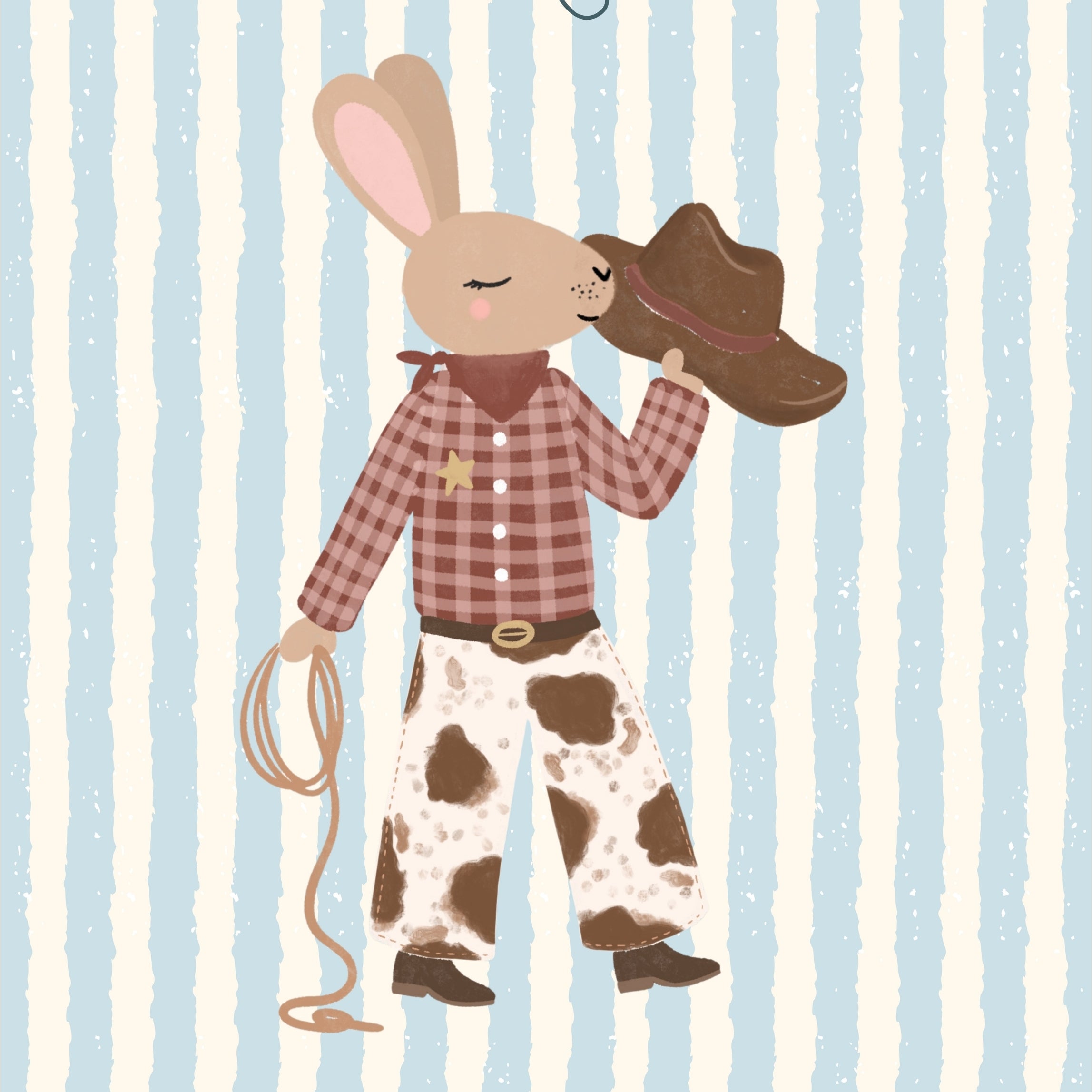 Arte da parete per cameretta con coniglietto cowboy