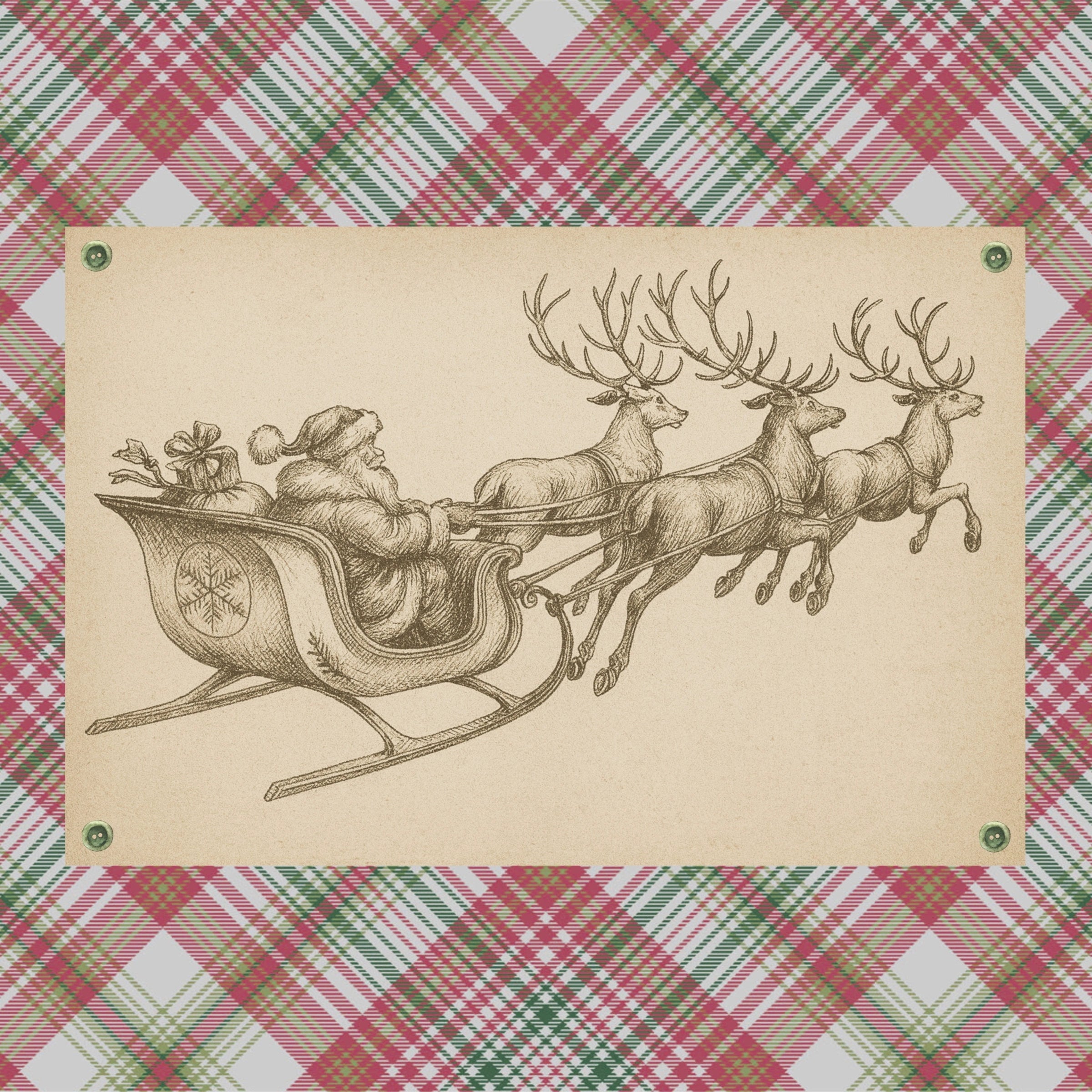 Santa and Reindeer Sleigh Print