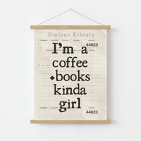 Coffee and Books Girl Print – Vintage Library Wall Art