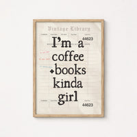 Coffee and Books Girl Print – Vintage Library Wall Art