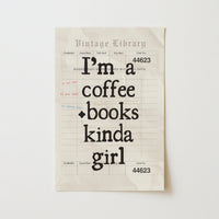 Coffee and Books Girl Print – Vintage Library Wall Art