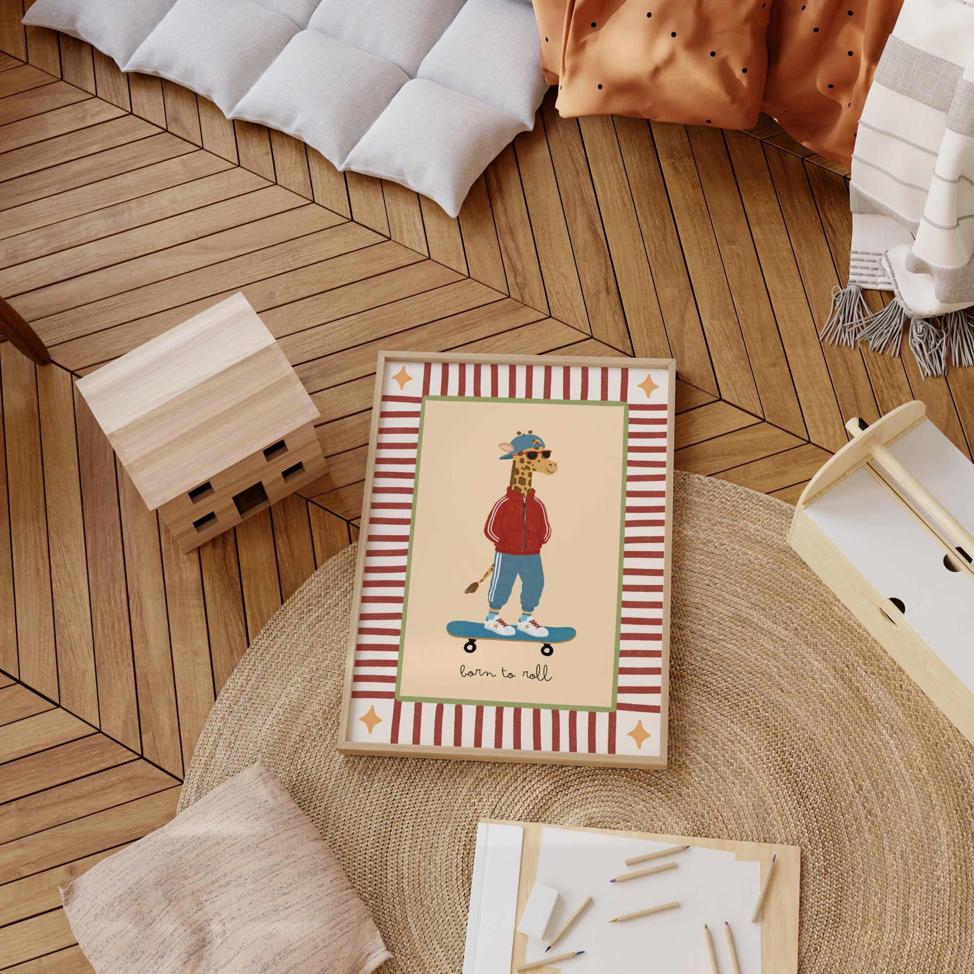 Skateboard Giraffe Nursery Print