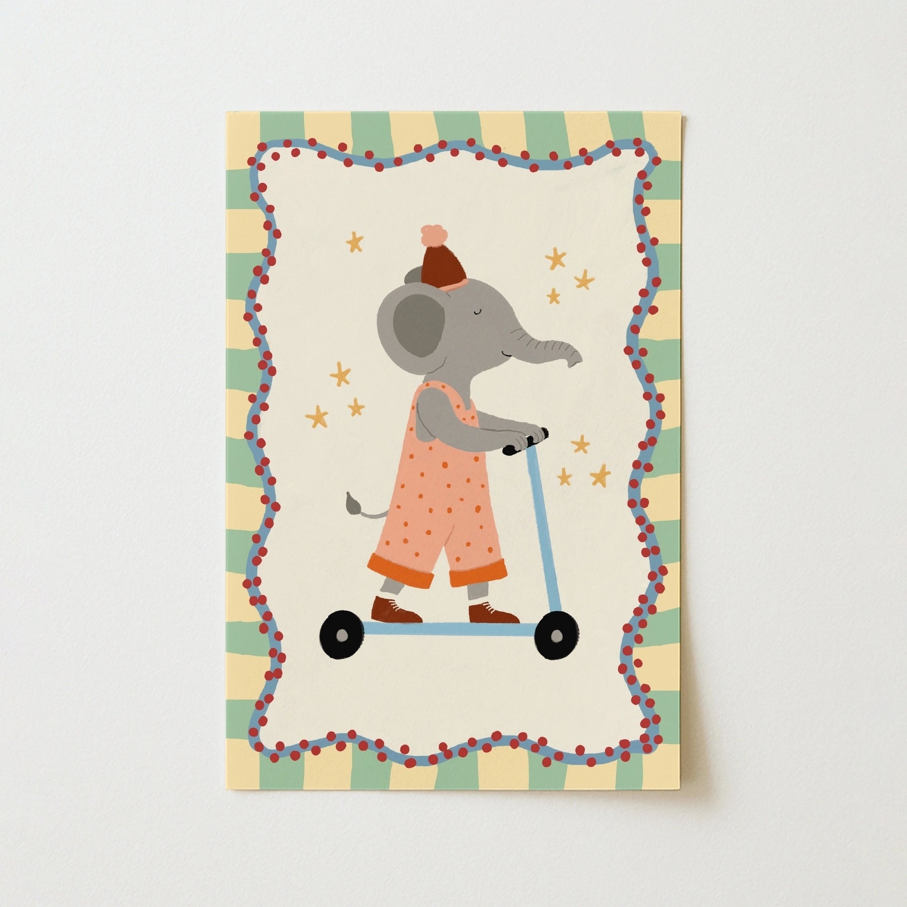 Elephant Scooter Nursery Wall Art, Colorful Kids Decor