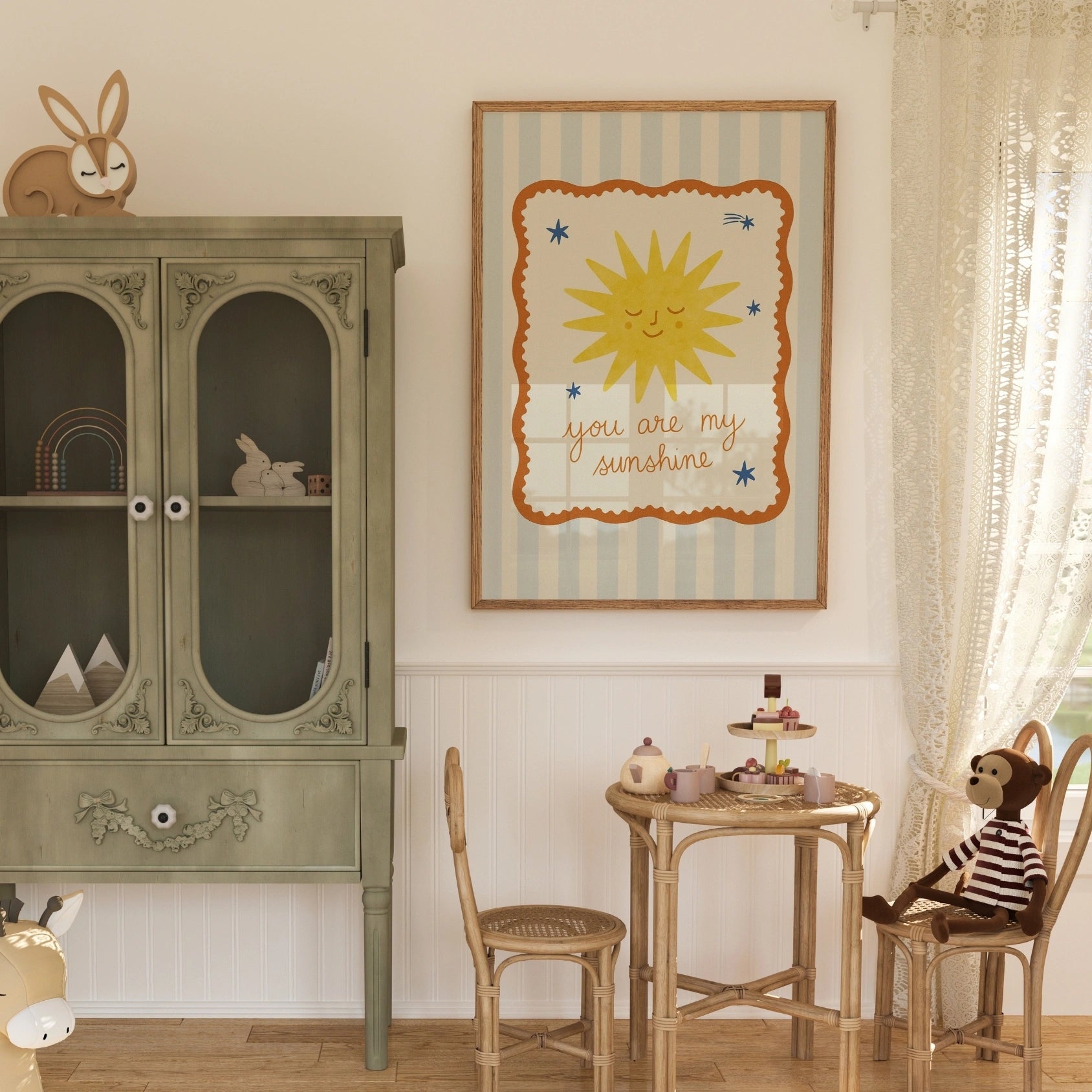 Arte murale vintage con sole