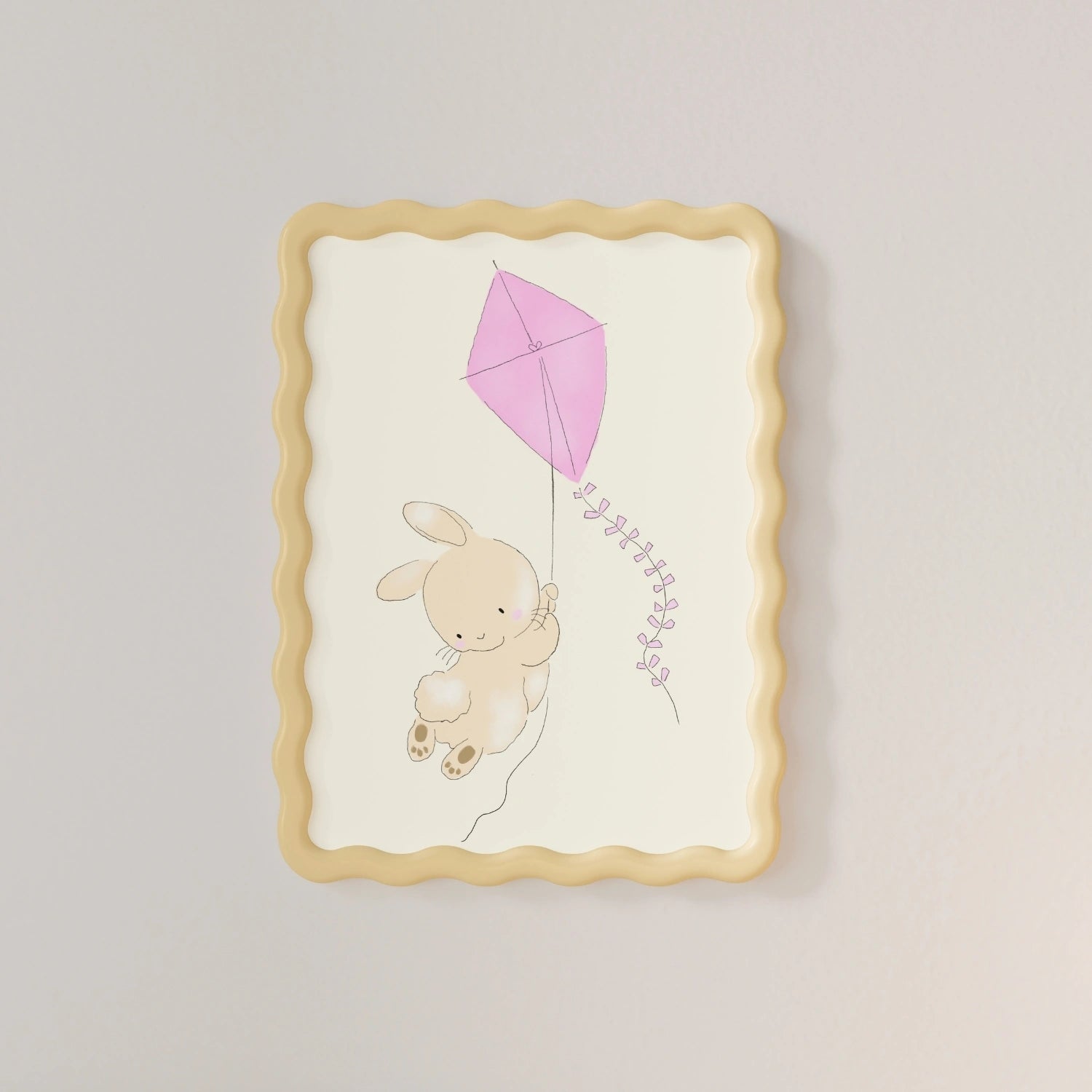 Flying Bunny Wall Art - Pink Kite Rabbit Print for Girls, Girls Room Decor