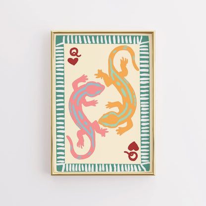 Gecko Queen Print – Tropical Playing Card Wall Art