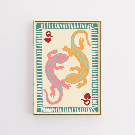 Gecko Queen Print – Tropical Playing Card Wall Art