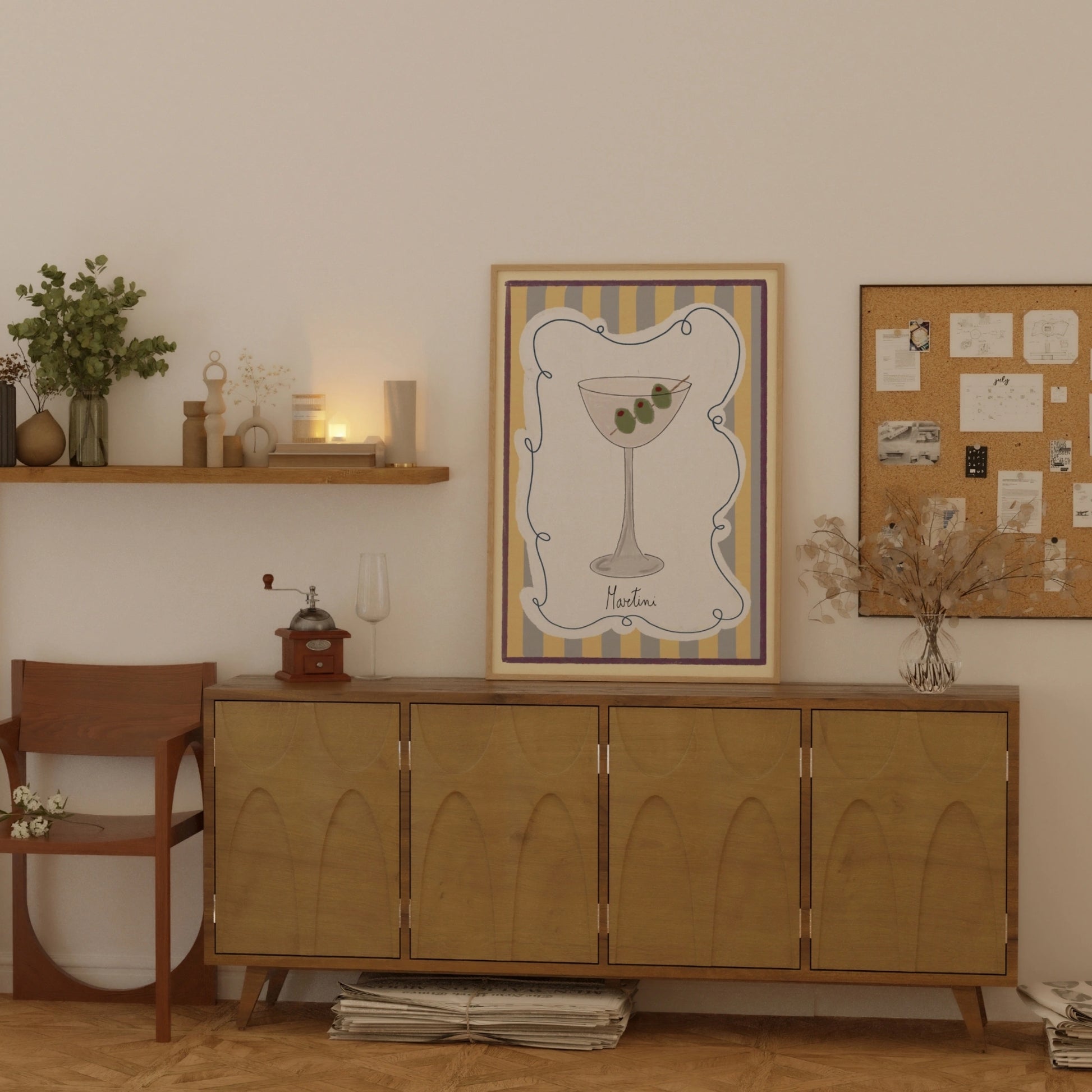 Decorazione murale per la tavola da pranzo italiana – Stampa di pasta, vino e cucina