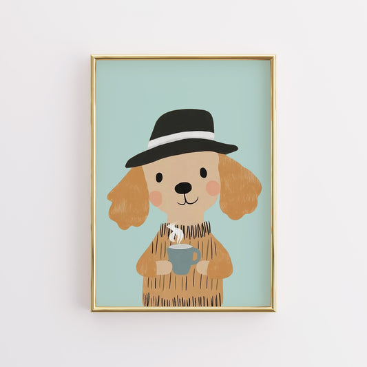 Coffee Dog Wall Art – Cozy Animal Artwork