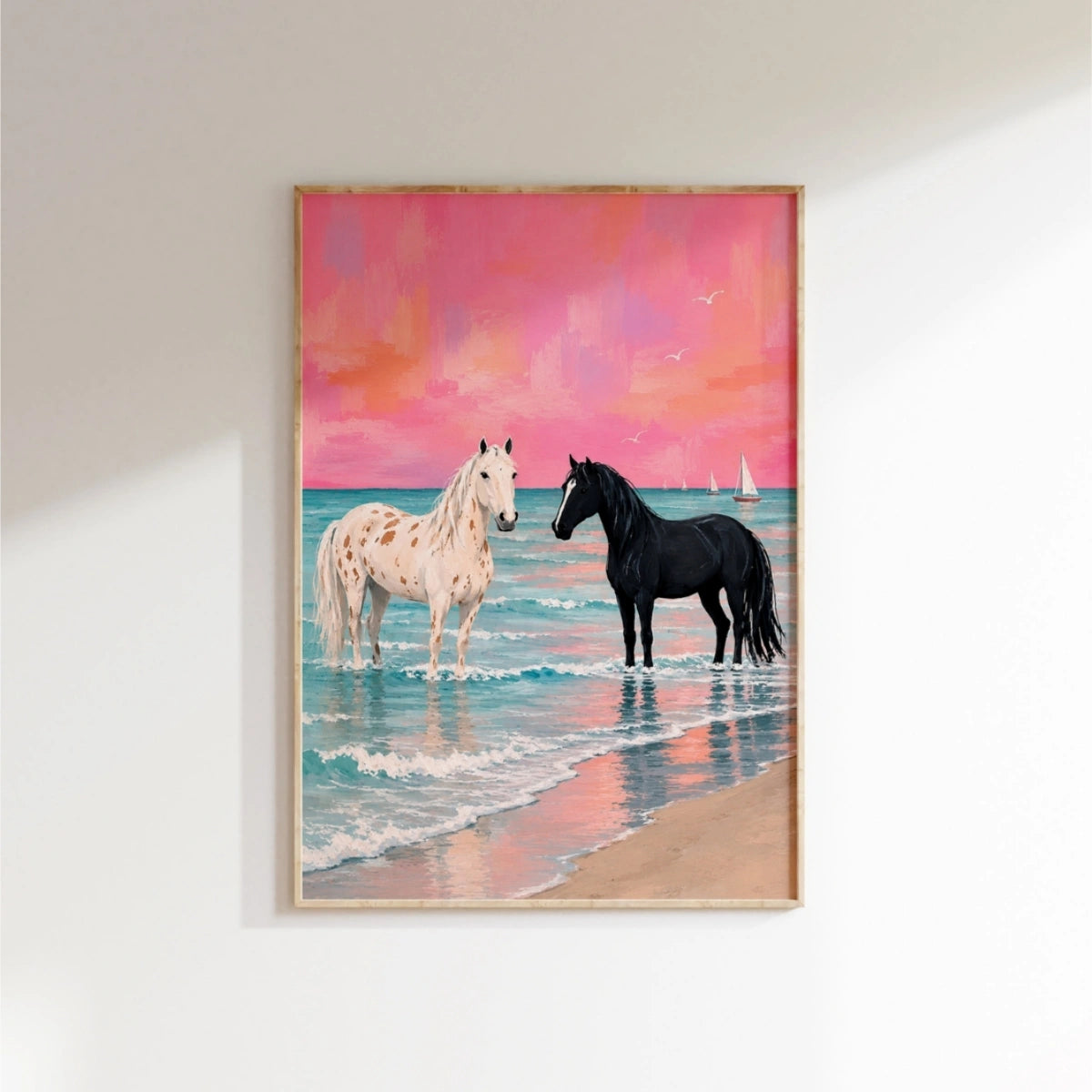 Lámina de caballos en la playa