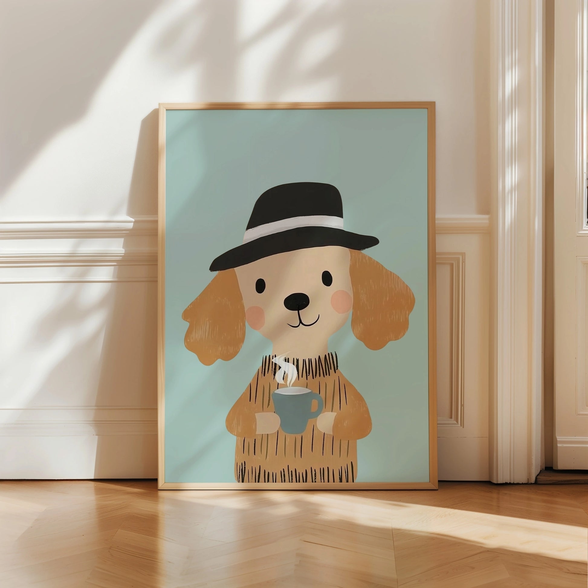Coffee Dog Wall Art – Cozy Animal Artwork