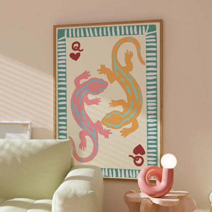 Gecko Queen Print – Tropical Playing Card Wall Art