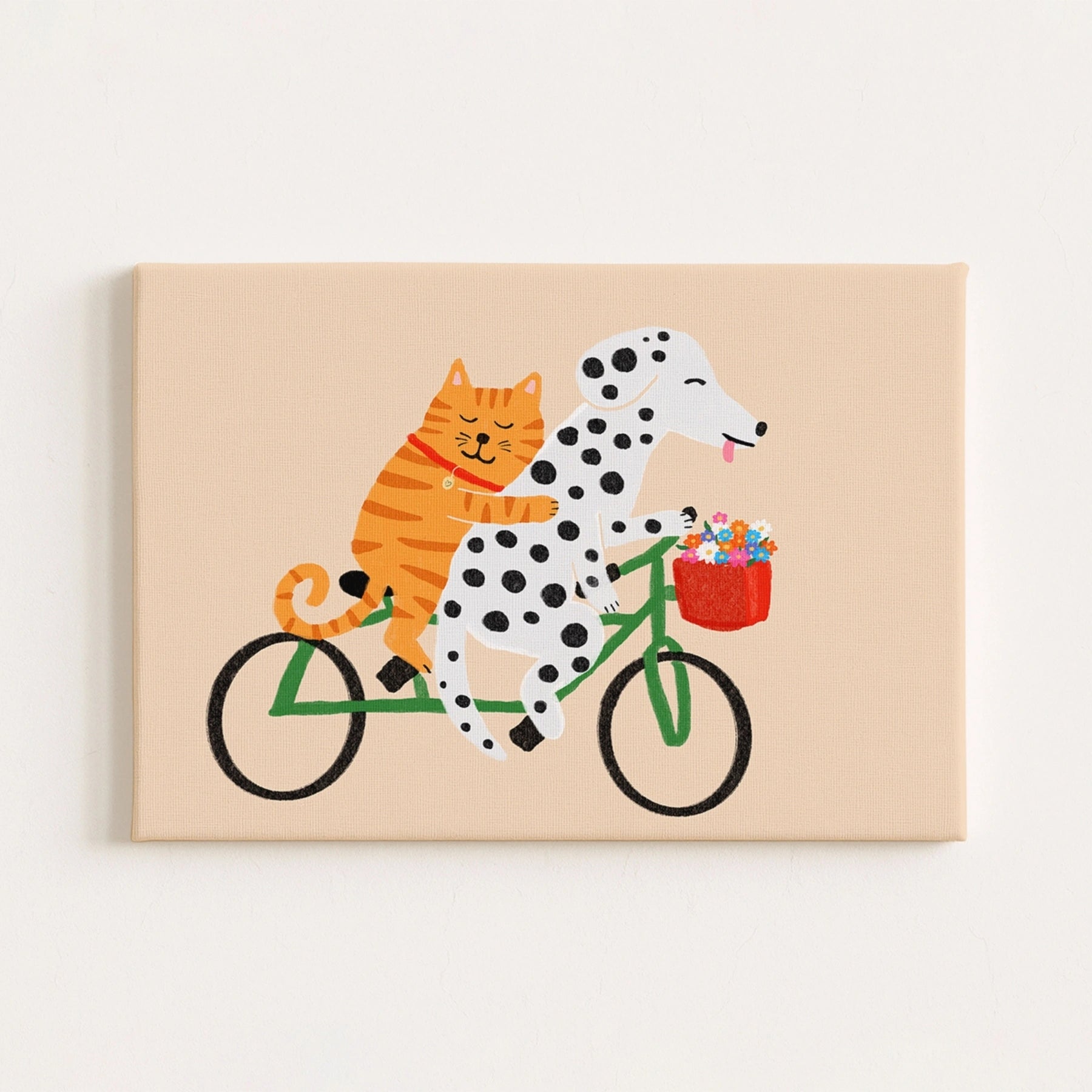 Cat and Dog on Bicycle Canvas Print