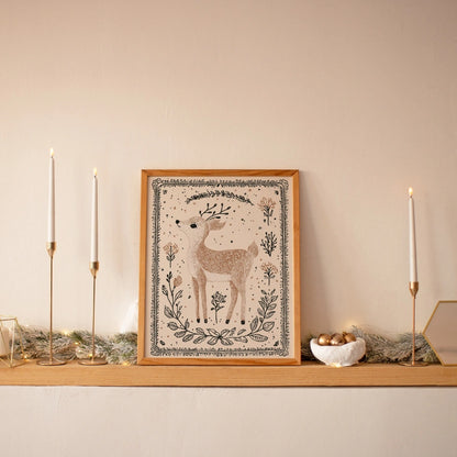 Woodland Reindeer – Rustic Christmas Wall Art Print