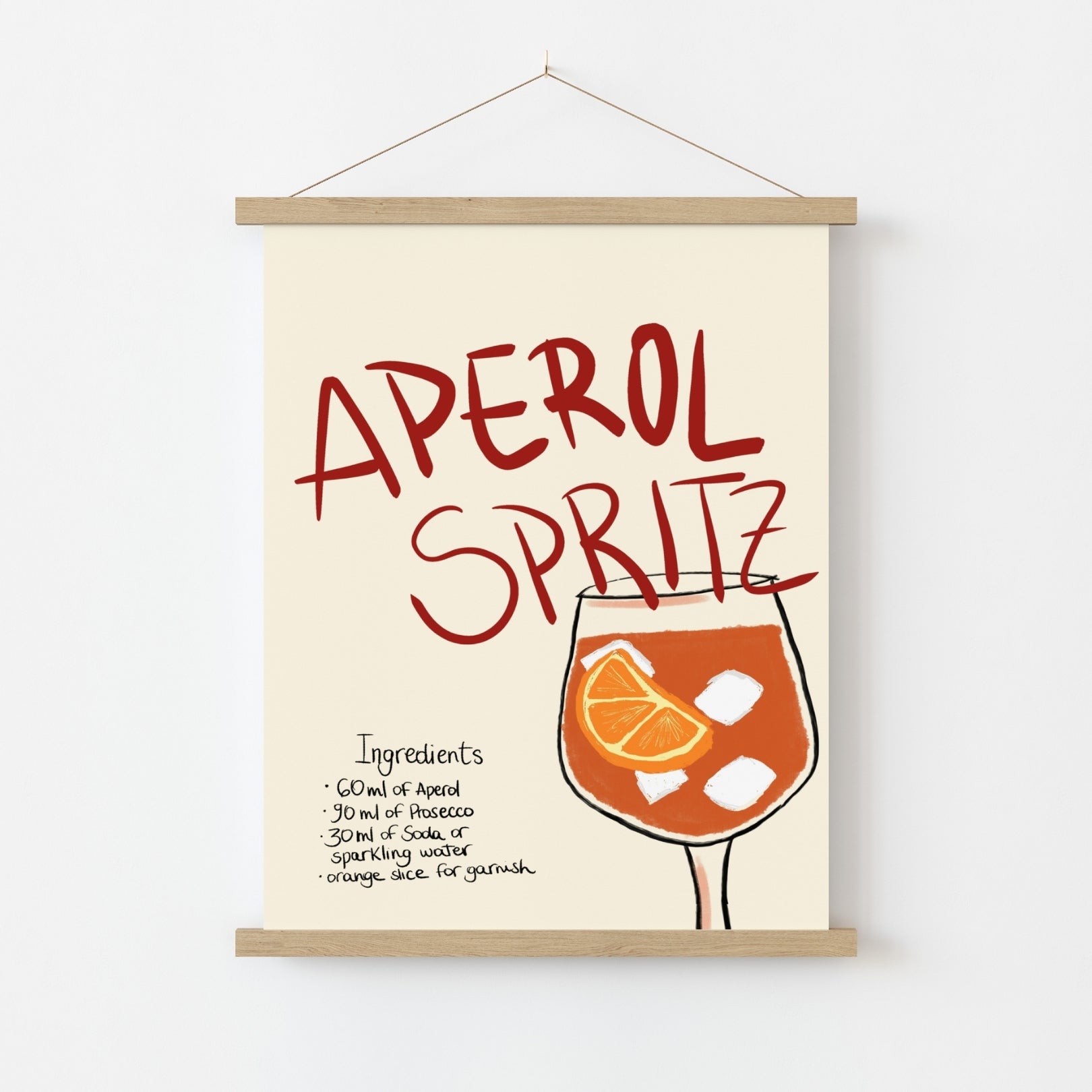 Aperol Spritz Recipe Print – Retro Cocktail Wall Art, Kitchen Wall Decor