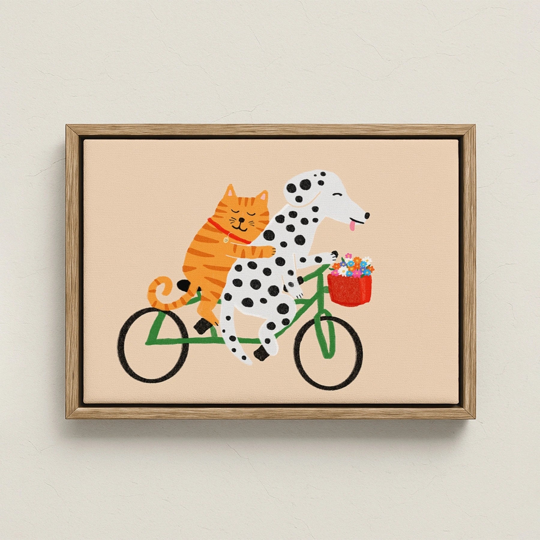 Cat and Dog on Bicycle Canvas Print
