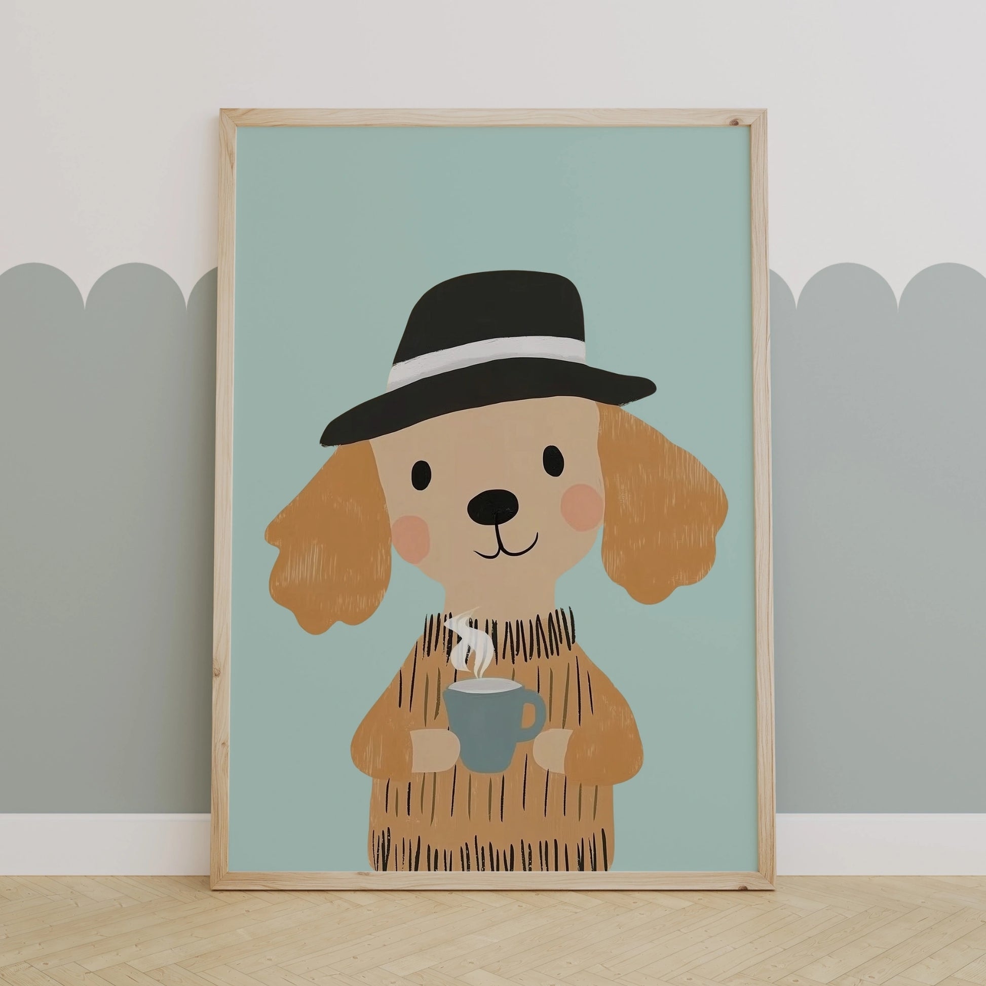 Coffee Dog Wall Art – Cozy Animal Artwork