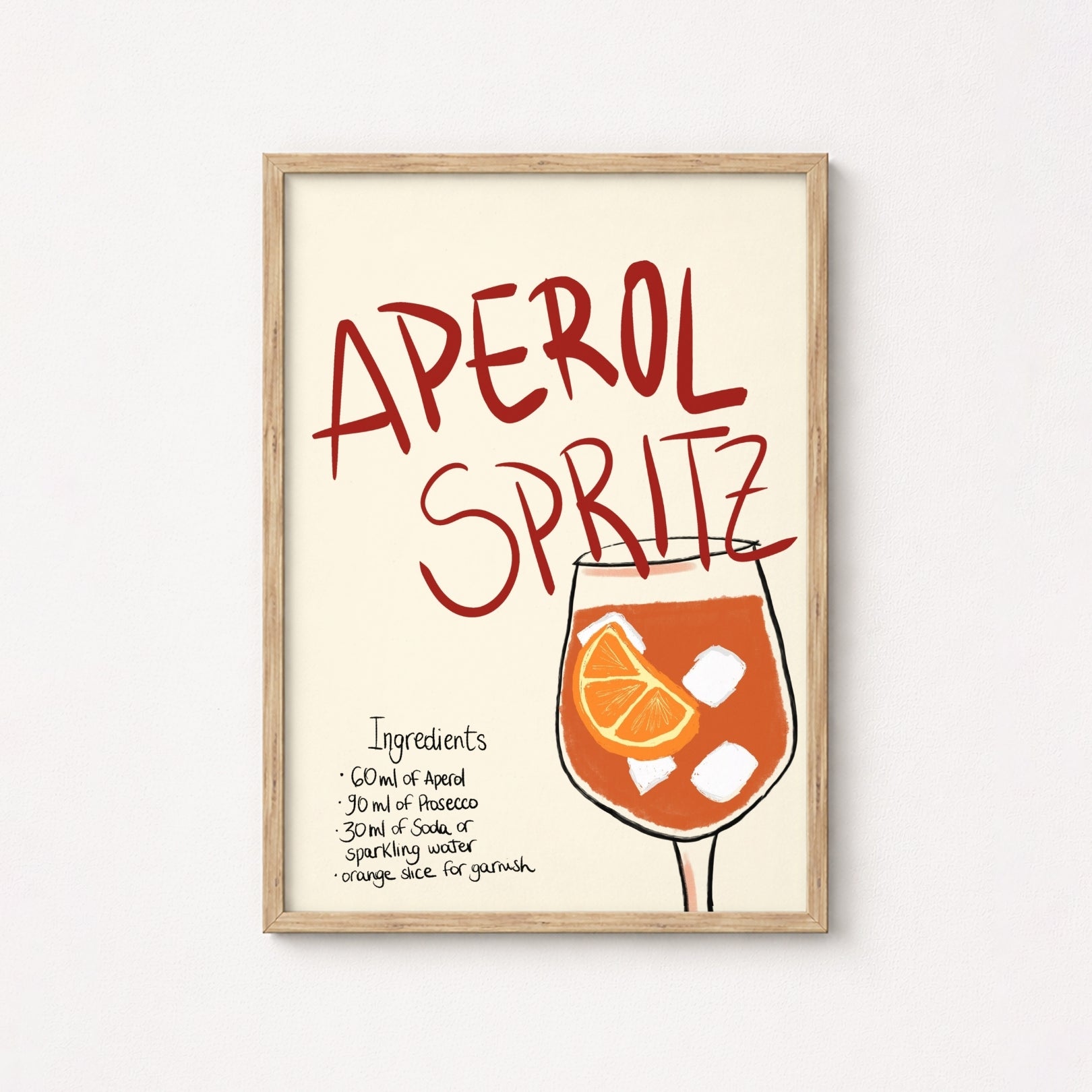 Aperol Spritz Recipe Print – Retro Cocktail Wall Art, Kitchen Wall Decor