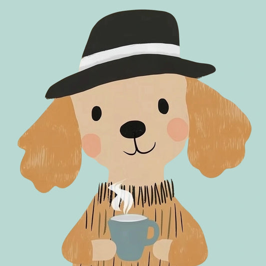 Coffee Dog Wall Art – Cozy Animal Artwork