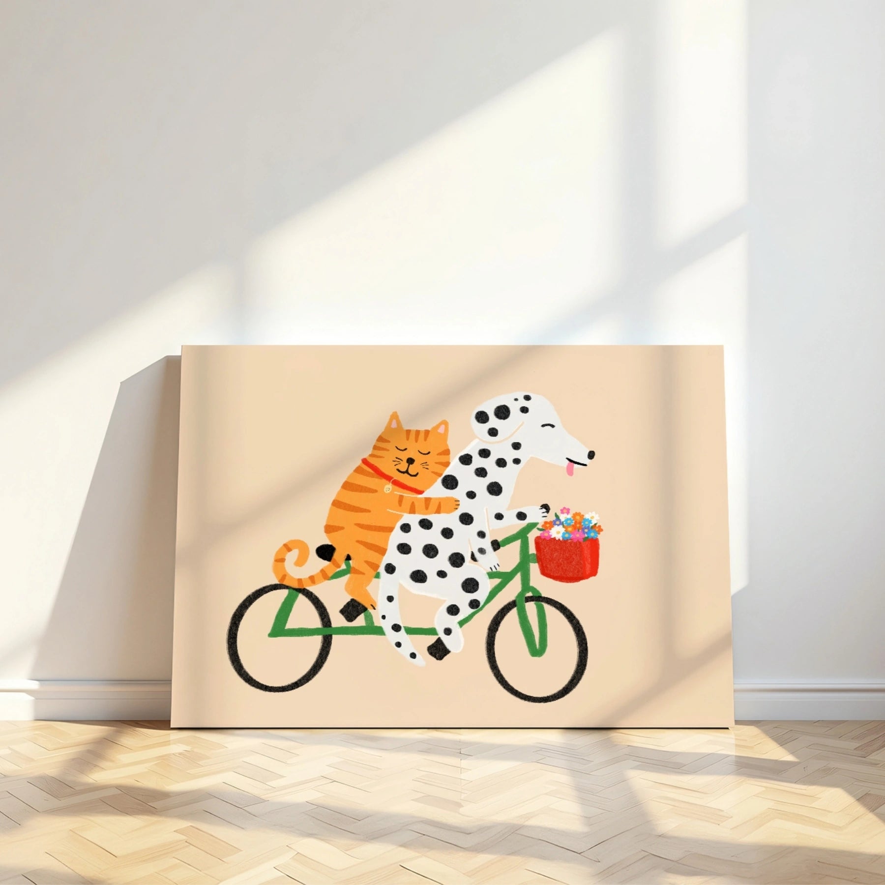 Cat and Dog on Bicycle Canvas Print