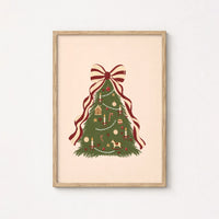 Vintage Christmas Tree with Striped Bow – Poster di Natale