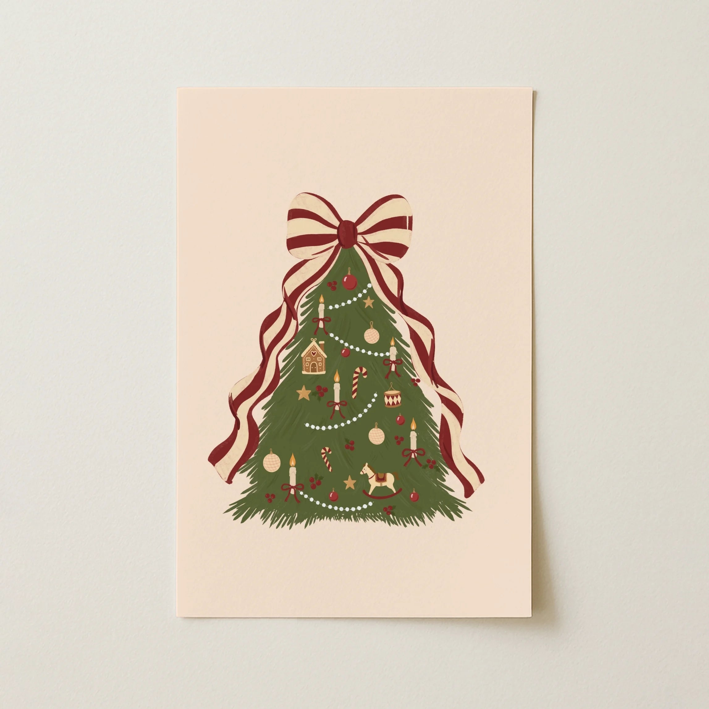 Vintage Christmas Tree with Striped Bow – Poster di Natale