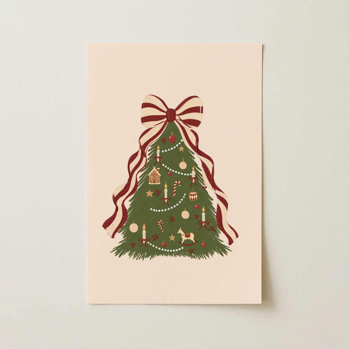 Vintage Christmas Tree with Striped Bow – Poster di Natale