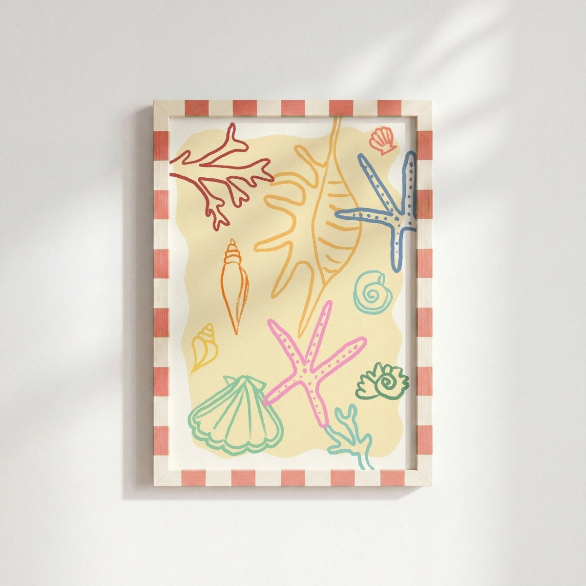 Arte de Pared Conchas Marinas Coloridas - Póster Costero de Estrella de Mar, Decoración de Pared Costera