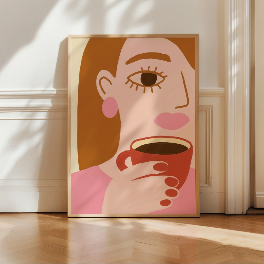 Coffee Moment Boho Wall Art – Feminine Retro Inspired Illustration