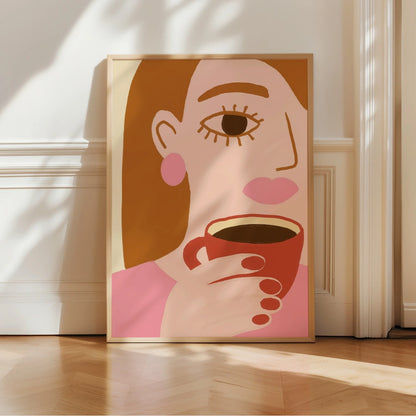 Coffee Moment Boho Wall Art – Feminine Retro Inspired Illustration
