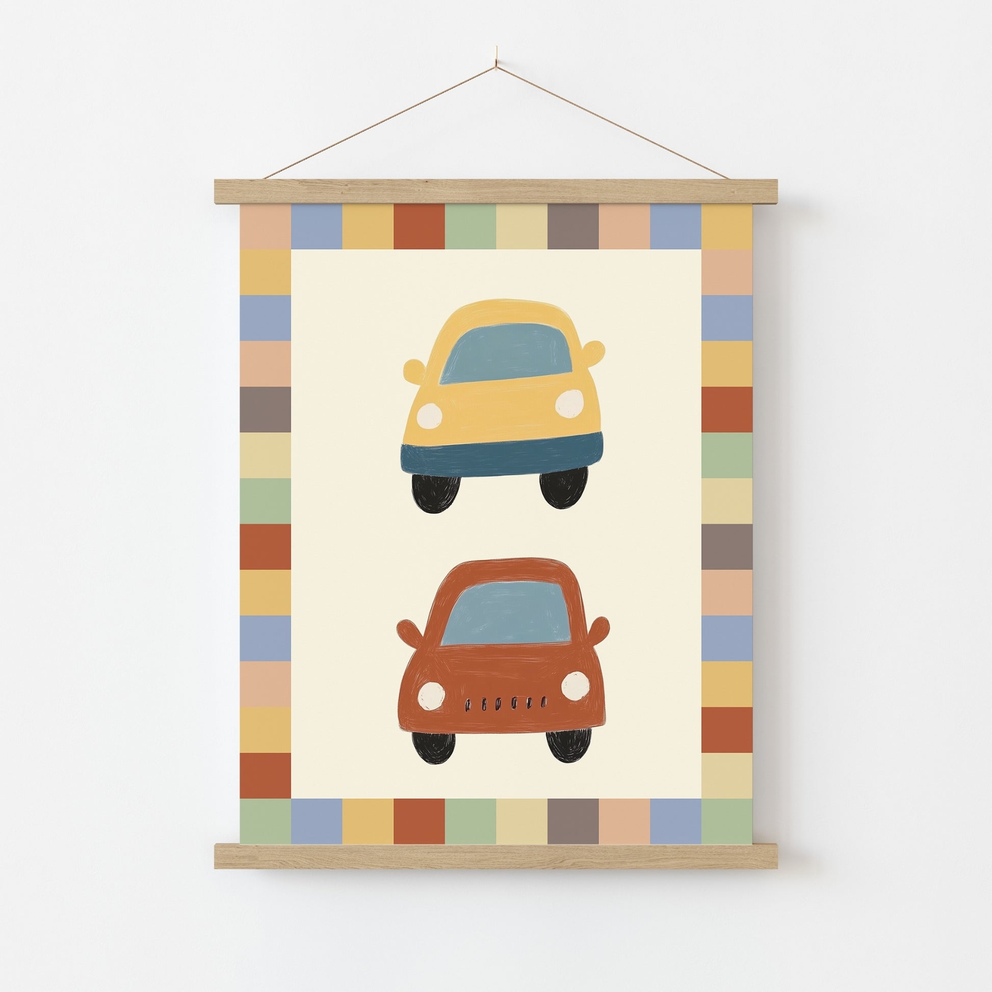 Arte murale per bambini con auto - Stampa colorata per la cameretta dei bambini