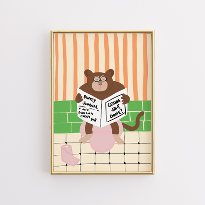 Funny Monkey Bathroom Wall Art – Maximalist Toilet Poster
