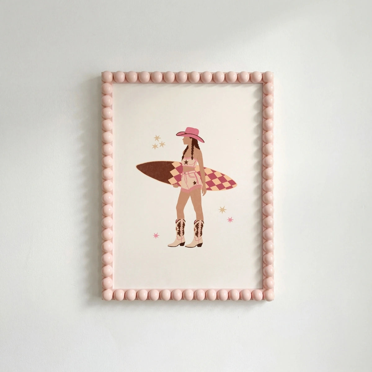 Arte mural de cowgirl costera surfera